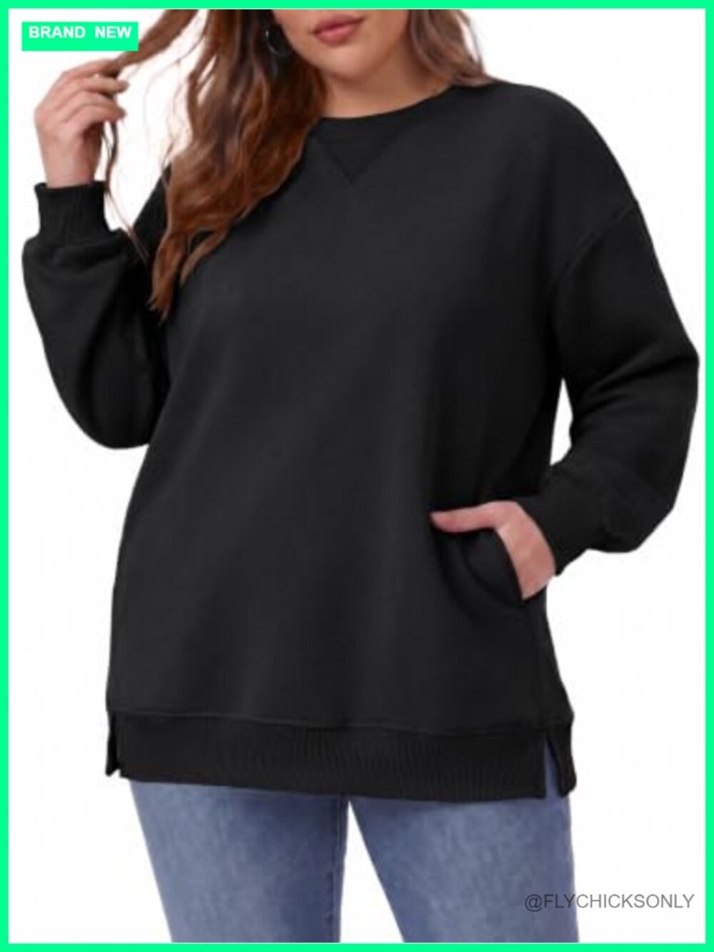 Plus Size Oversized Crew Neck Sweatshirt Tunic with Pockets